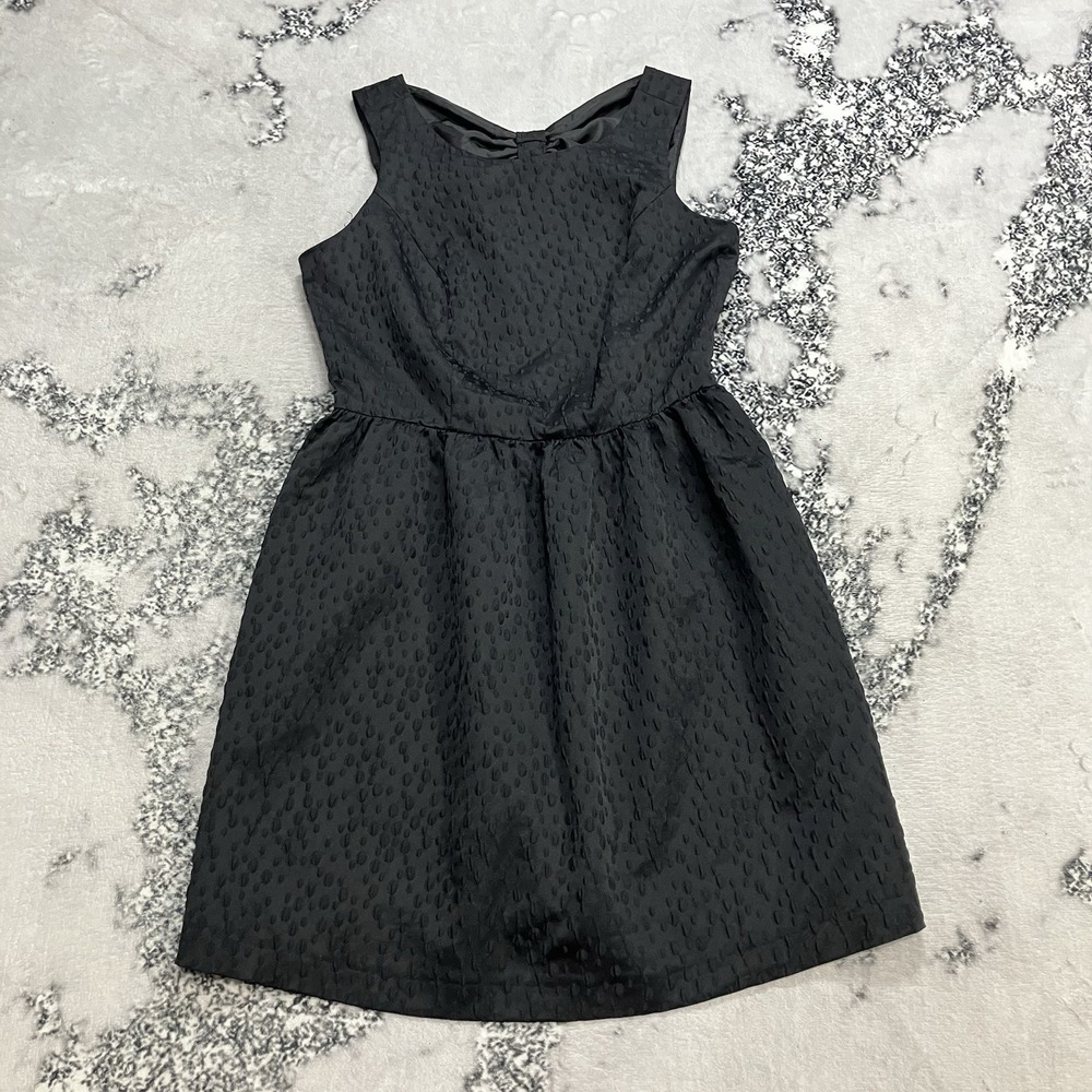 United Colors of Benetton Black Textured Fit Flare Dress Womens XL Bow‎ Back